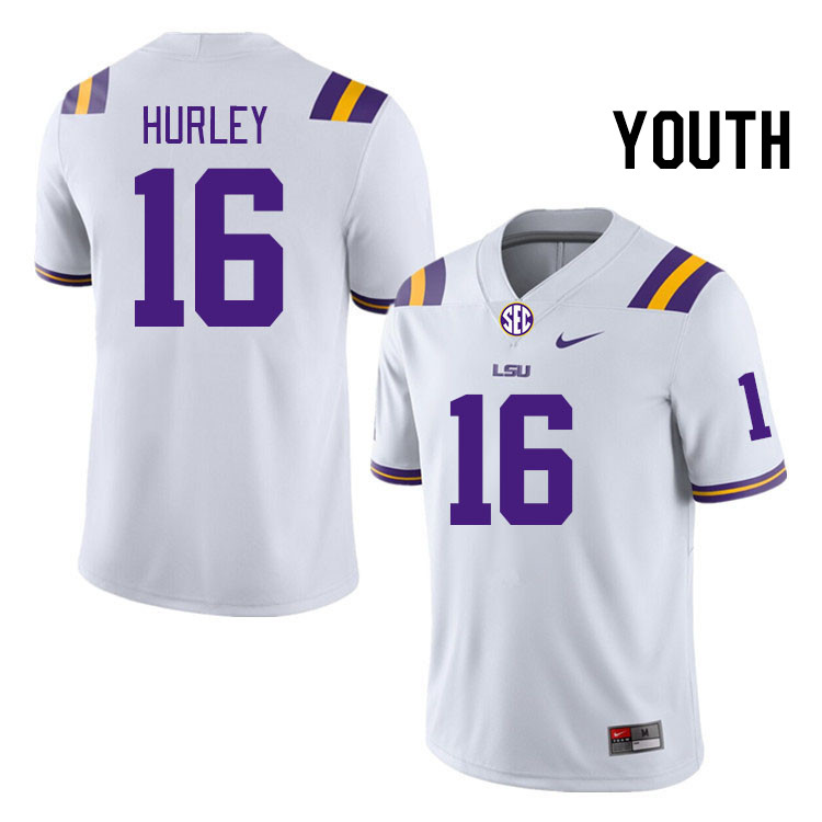 Youth #16 Colin Hurley LSU Tigers College Football Jerseys Stitched-White